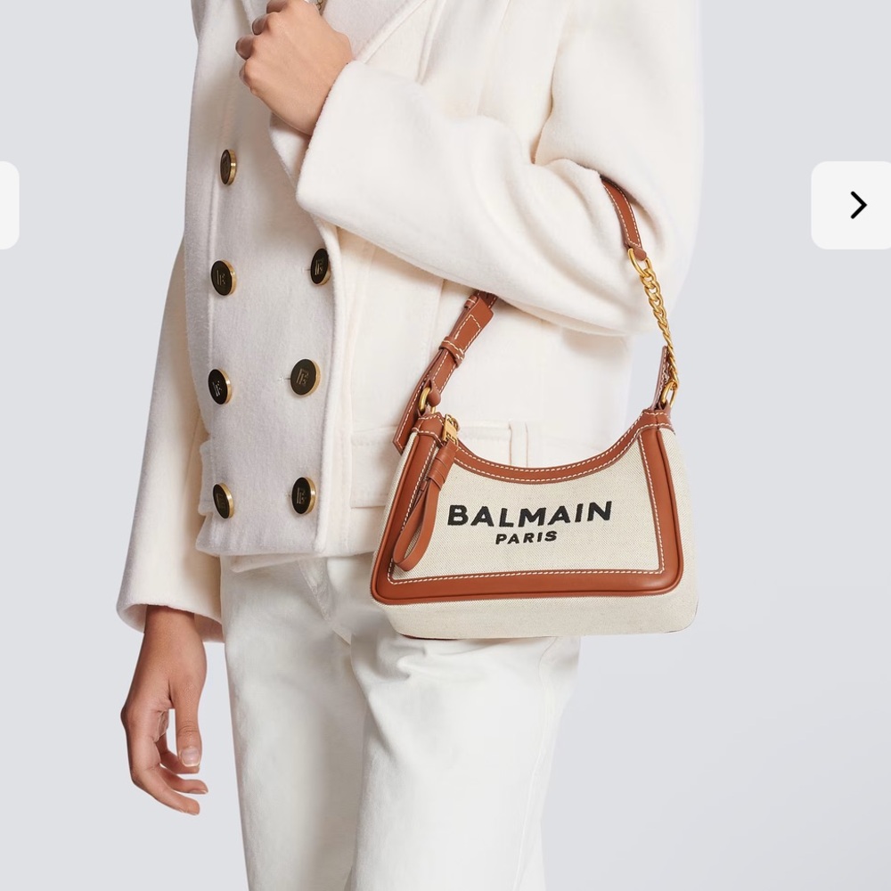 Balmain FLAW rehab B-army canvas calfskin leather hobo shoulder Bag purse - Picture 4 of 5